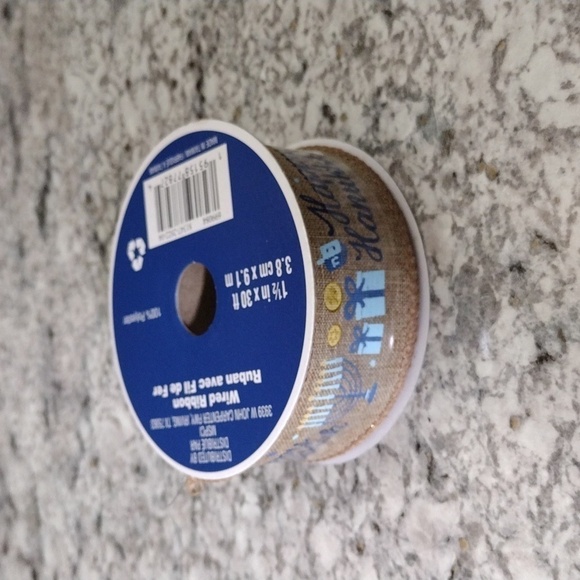 NWT 1.5" x 30ft. Faux Linen Wired Candles Ribbon by Celebrate It® Hanukkah - Picture 2 of 6